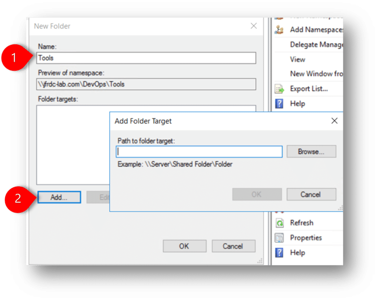 Adding a Target Folder to a Namespace Server Academy